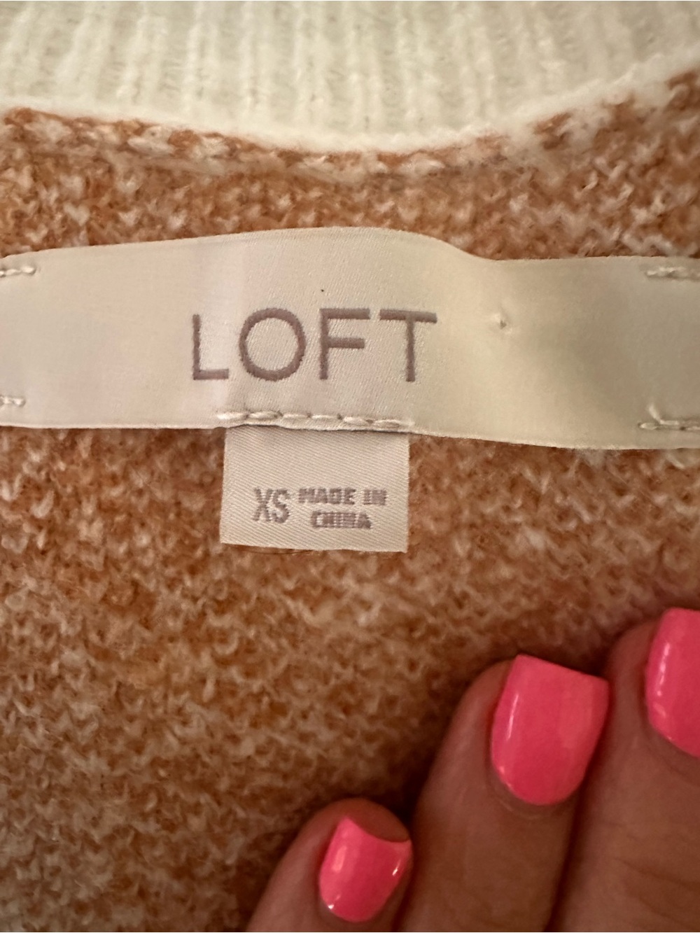 LOFT Marled Camel and Cream V-Neck Sweater